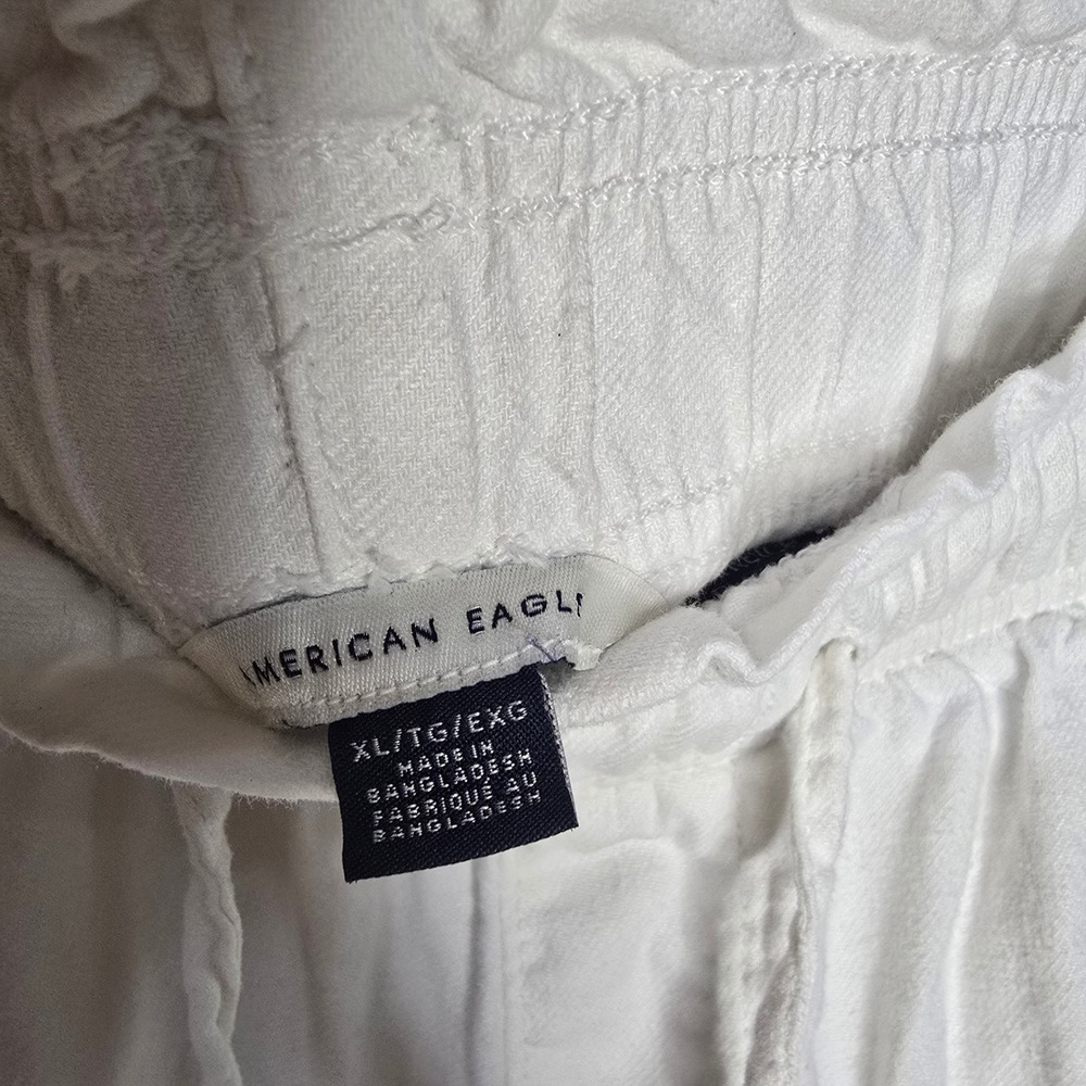 American Eagle Linen Blend Pull On Pants Women XL White Stretch Coastal Summer - Picture 6 of 8